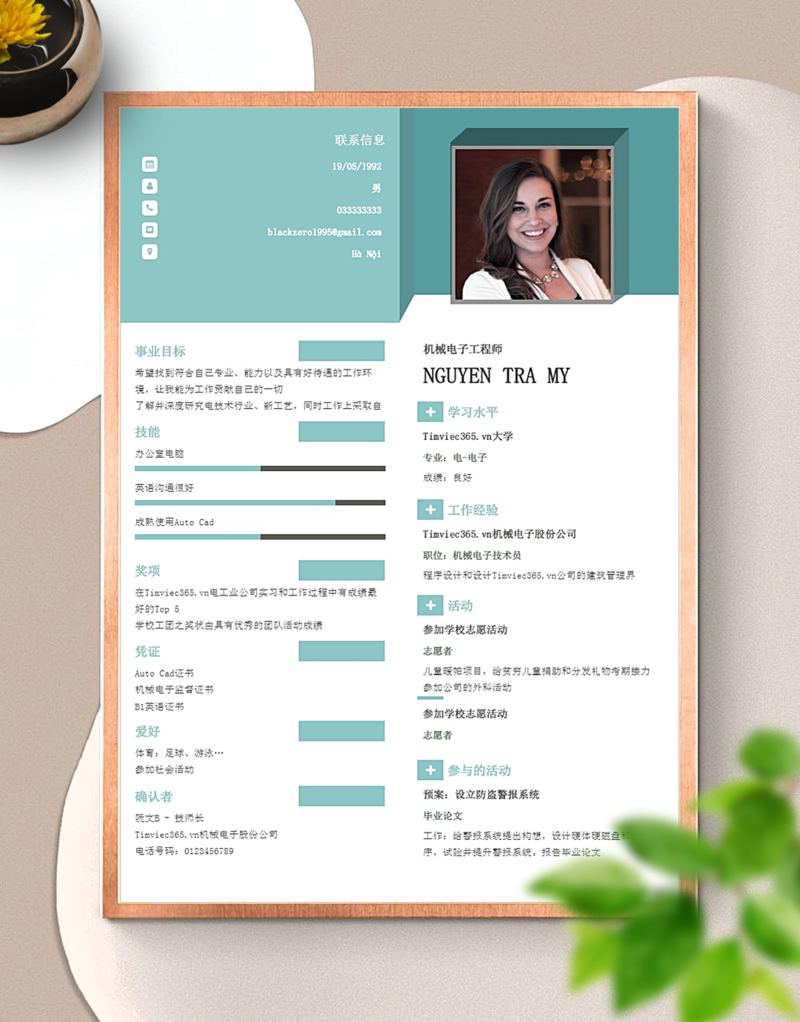 Mẫu CV tiếng Trung 3